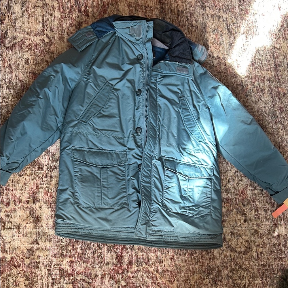 Woolrich Men's Light Blue Down Filled, Hooded Coat